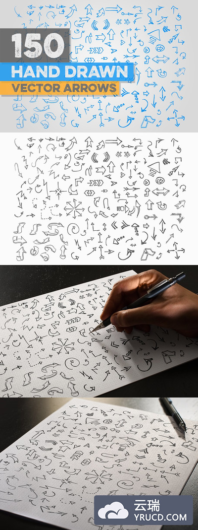 150个手绘箭头图形素材 150 Hand Drawn Vector Arrows