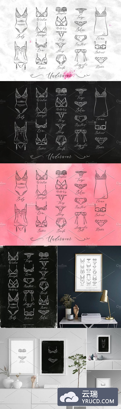 各种各样女士内衣图标套装 Set Underwear Icons