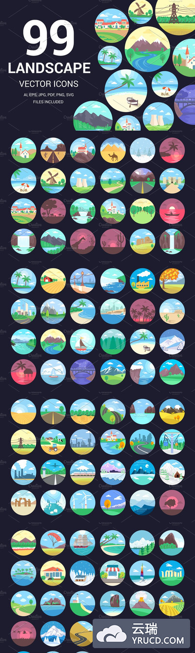 99个景观图标或插图 99 Landscape Icons or Illustrations