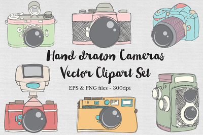 可爱的卡通相机矢量素材包 Hand drawn Vector Camera Images