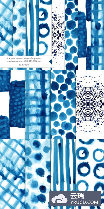 蓝色水彩水墨背景纹理素材 Watercolor Seamless Pa