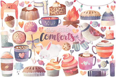 秋冬元素的水彩画素材 Watercolor Autumn & Winter Clipart