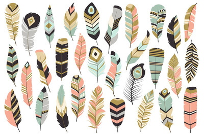 部落羽毛元素合集 31 Tribal Feathers Vector & PNG