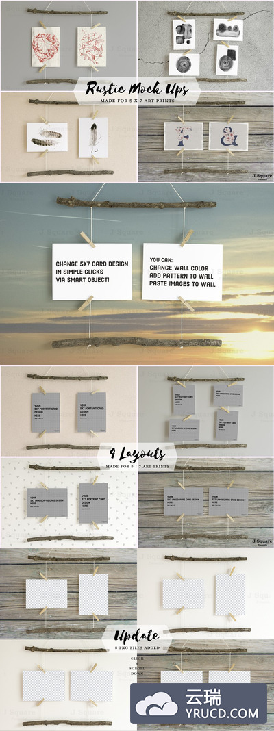 纯粹的背景环境展示样机 Rustic Mock Ups for 5:7 Art Prints