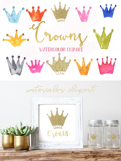 水彩皇冠图形素材 Crowns watercolors clipart