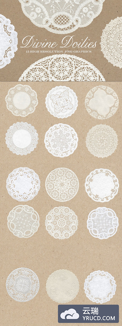 经典的蕾丝纹理素材 Vintage Divine Doily Graphics
