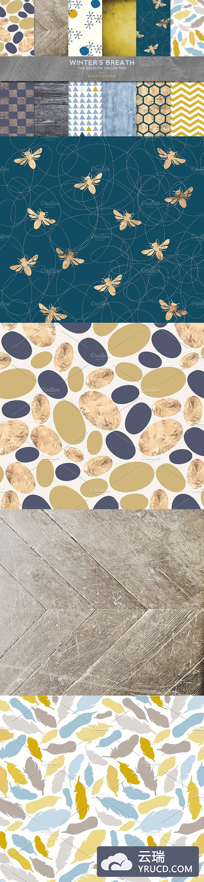 海军＆黄金背景纹理素材 Textured Navy & Gold Holiday Set