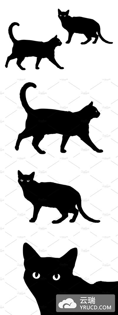 黑色猫矢量素材包 Black cat vector shape