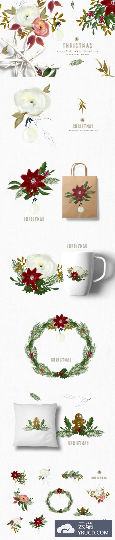 圣诞花卉素材 Christmas Paint Illustrations