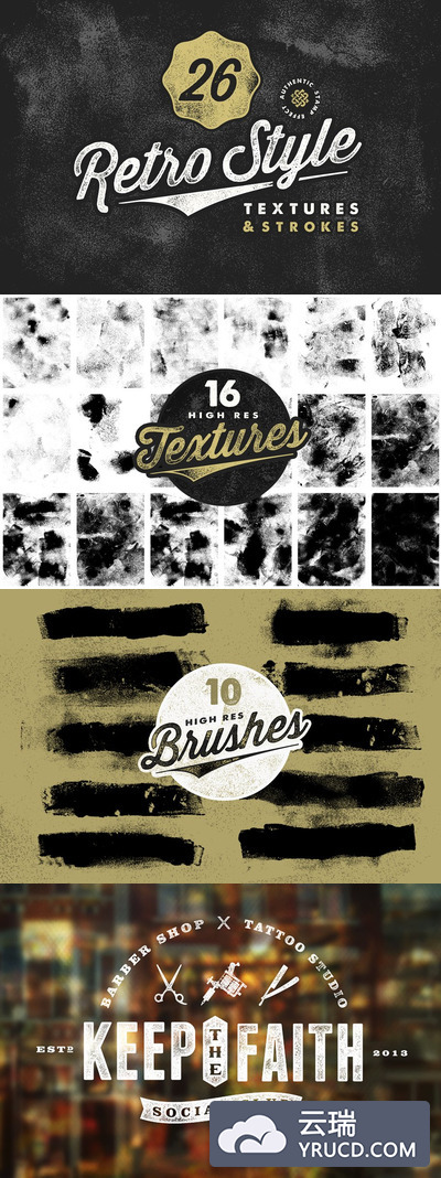 经典的邮票邮政元素背景纹理素材 Retro Stamp Textures & Brush Pack