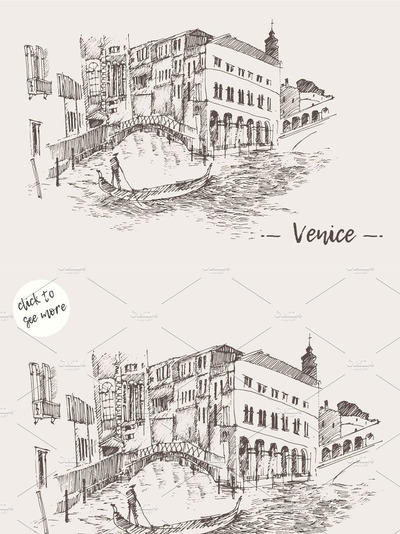 威尼斯建筑素材 Set of sketches of Venice