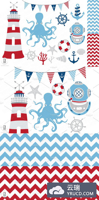 海洋相关卡通素材 Nautical vector clip art, anchor