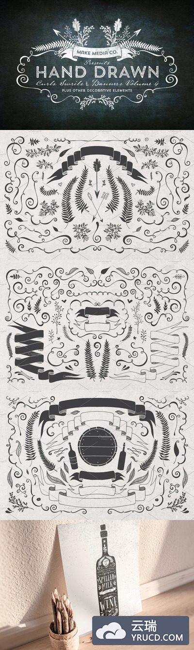 手绘肌理图形素材 Hand Drawn Curls & Banners Vol. 4