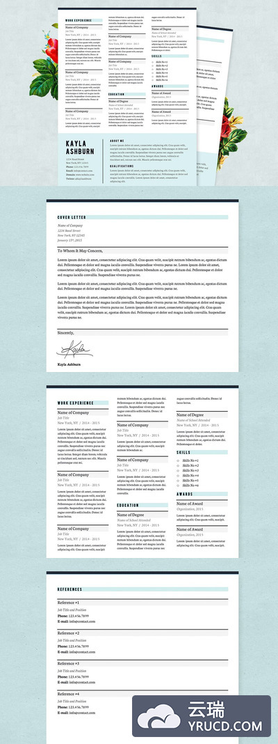 时尚的简历模板 Stylish Blue Resume Template Pkg.