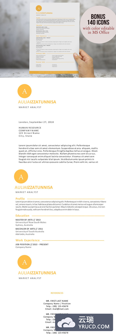 简单的简历模板第二套 Round 3 in 1 simple Word resume