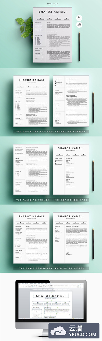 清新实用的设计简历模板 Word Resume & Cover Letter