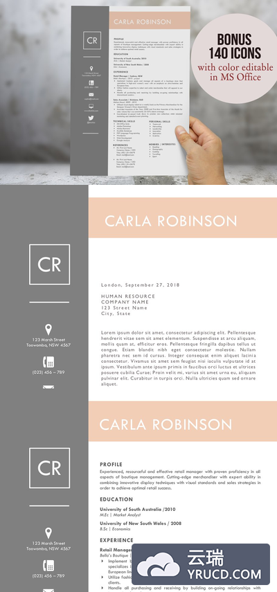 个性现代的简历模板 2 in 1 modern resume for Word