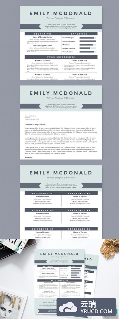 海洋味道的简历模板 Sea Blue Resume Template Package