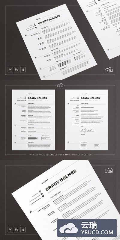 黑白文字简历模板 Grady - Resume/CV