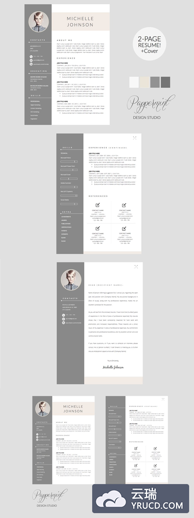 个性简历模板 Resume Template + Cover Letter WORD