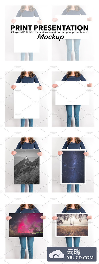 女模特手持海报设计展示模型样机 Artwork Presentation Mockup Female