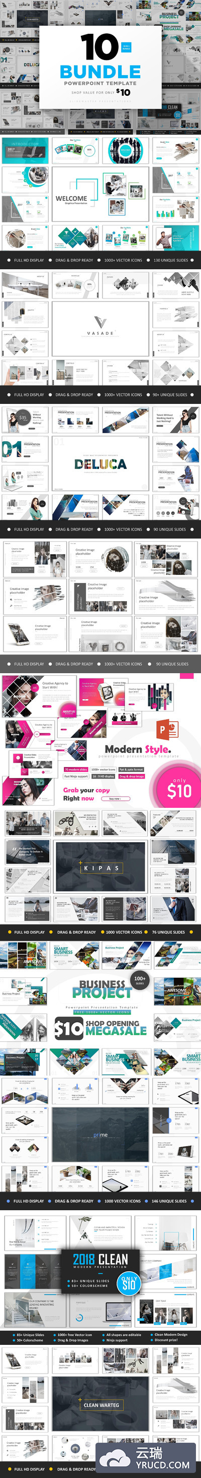 10合1干净极简的PPT幻灯片模板合辑下载[ppt,pptx]