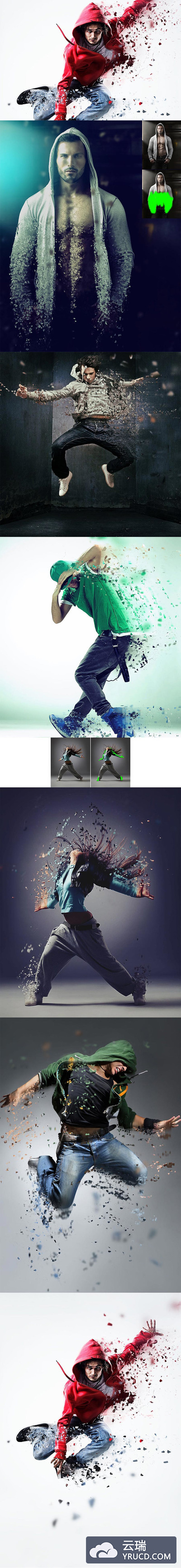 高品质的分散破碎爆炸粉碎效果PSD动作