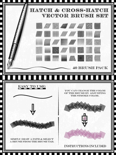 钢笔针管笔矢量笔刷素材 Hatch and Cross-Hatch Brushes