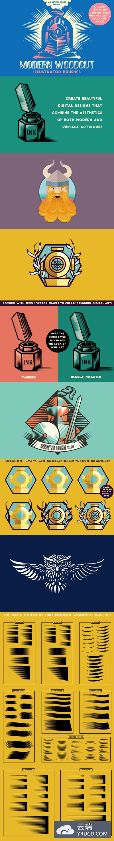 现代木刻画笔笔刷 Modern Woodcut Brushes