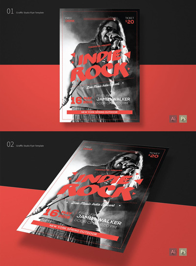 震撼劲爆的摇滚演唱会海报传单DM设计模板