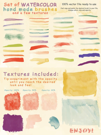 水彩画笔笔刷素材 Watercolor Brushes and Textures