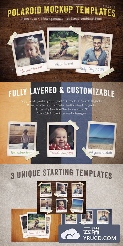 怀旧的照片样机 Polaroid Mockup Templates Volume 1
