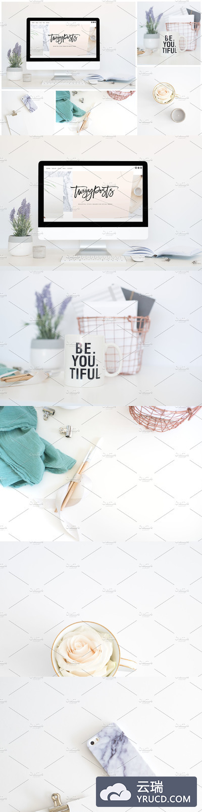 时尚的温馨办公场景照片 Styled Stock + Computer Mockup PSD