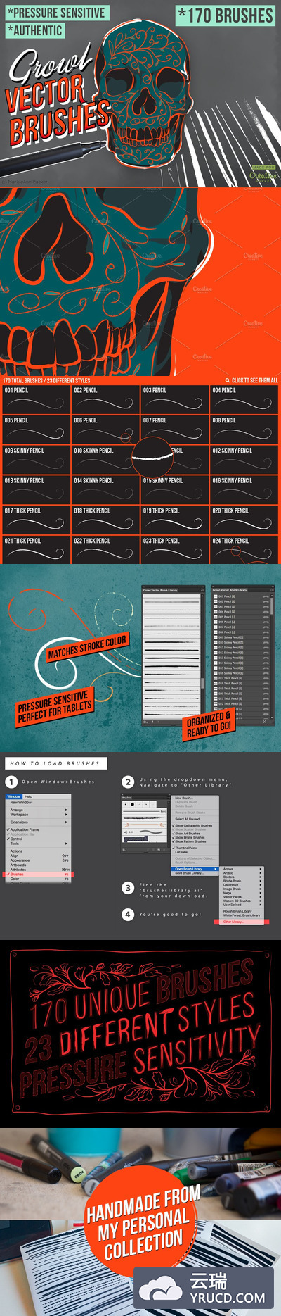 带有肌理质感的矢量笔刷 Growl Vector Brushes