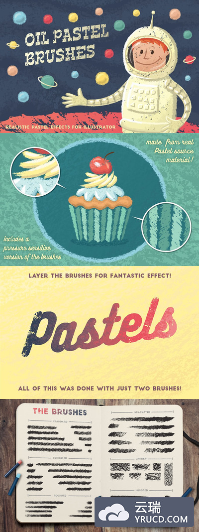 油画棒效果的Ai笔刷 Oil Pastel Brushes