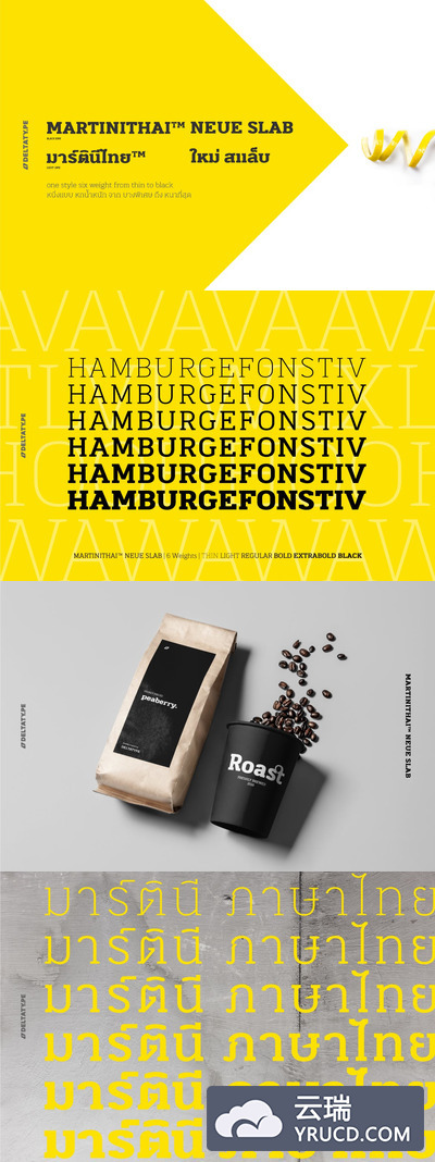 具有完美比例绘图并带有泰语和字体的MartiniThai Neue Slab无衬线字体