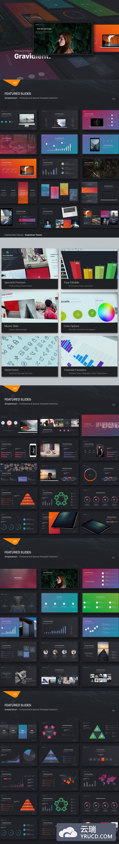 高端时尚优雅的精美设计多功能现代Powerpoint幻灯片演示模版（ppt）