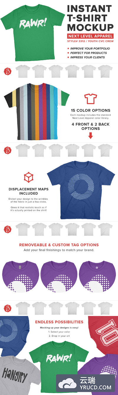 小孩T恤纹样设计展示样机 Next Level 3312 Youth Shirt Mockups