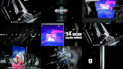 AE 酷炫玻璃破碎移动端APP应用展示动画模板下载 3.05GB[aep]