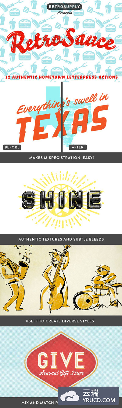 餐厅元素生成动作 RetroSauce - Letterpress Actions