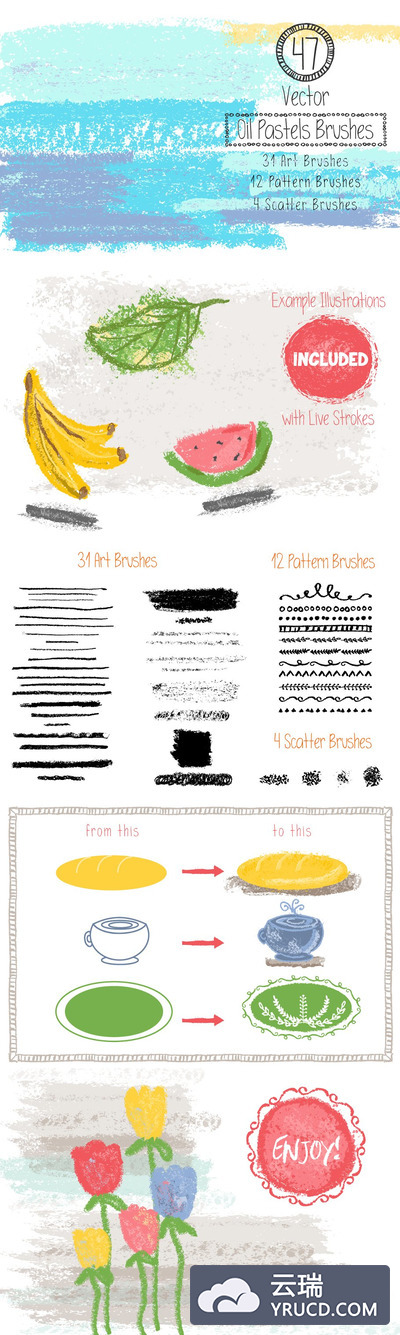 油画棒画笔集合 Oil Pastels Brushes Collection