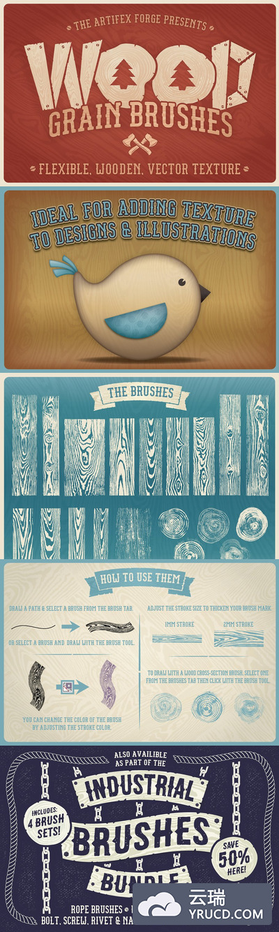 有趣的木纹画笔笔刷 Wood Grain Brushes