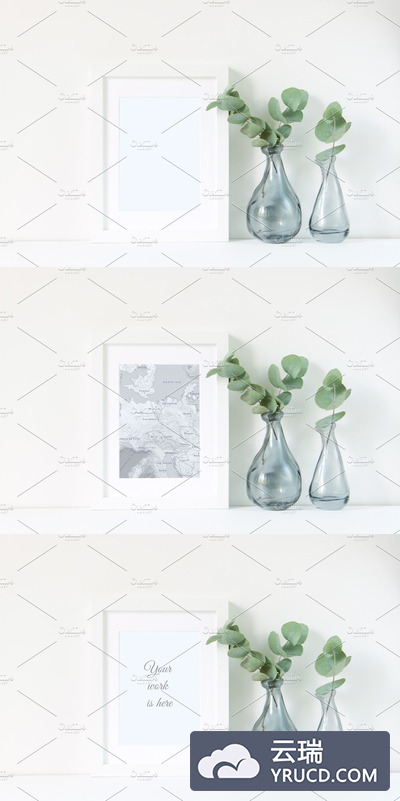 绿植配照片展示样机 White frame mockup