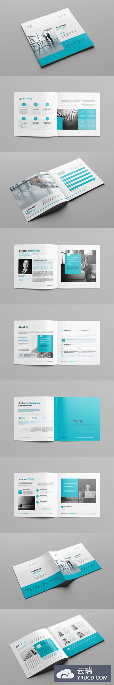 时尚高端简约的企业简介形象手册画册楼书杂志设计模板（indd）