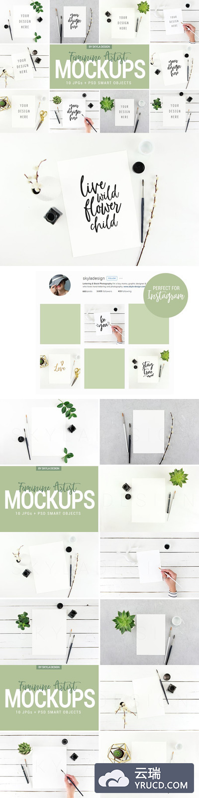 社交媒体女性艺术家作品展示样机 Social media mockups Feminine artist