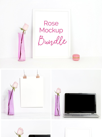 玫瑰粉色画框样机 Rose Mockup Bundle (5 Images)