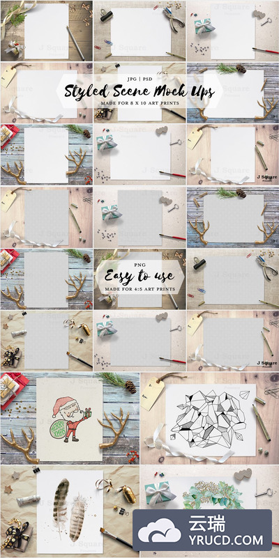 时尚工作场景文件样机 Styled Scene MockUps for 8x10 Prints