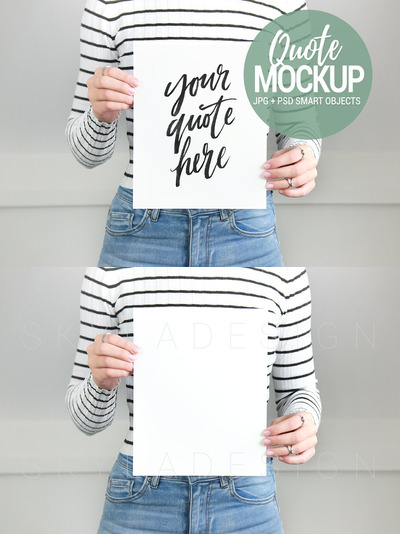 女人手持印刷品展示样机模型 Woman holding print mockup