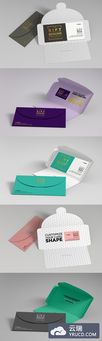 礼品信封邀请函请帖门票VI样机展示模型mockups