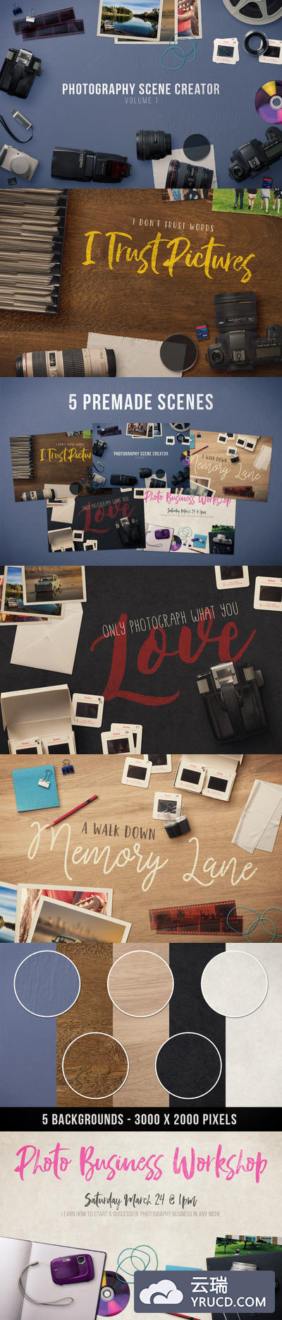 包括170个单独的对象5个预制场景和5个高分辨率背景纹理的摄影素材大集合